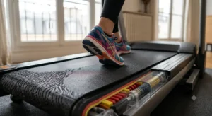 Vue détaillée de la console digitale et des programmes d'entraînement d'un tapis de course pliable