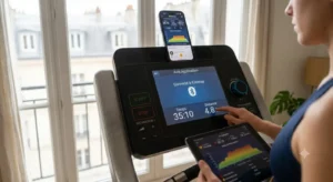 Application de suivi des performances cardio connectée en Bluetooth à un tapis de course pliable