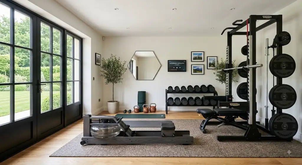 Aménagement complet d'une salle de sport à domicile home gym premiumavec équipements modernes