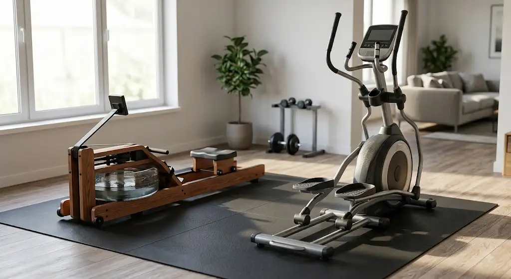 Comparatif visuel entre un rameur d'appartement et un vélo elliptique pour le cardio à domicile rameur vs elliptique