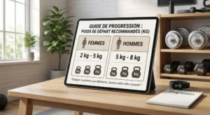 Graphique comparatif des charges recommandées pour savoir combien de poids acheter pour débuter musculation.