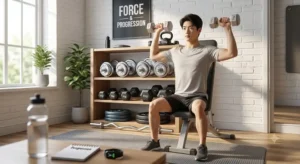 Débutant réalisant un développé épaules pour comprendre combien de poids acheter pour débuter musculation.