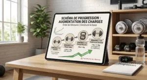 Schéma de progression des charges pour savoir combien de poids acheter pour débuter musculation sans risque.