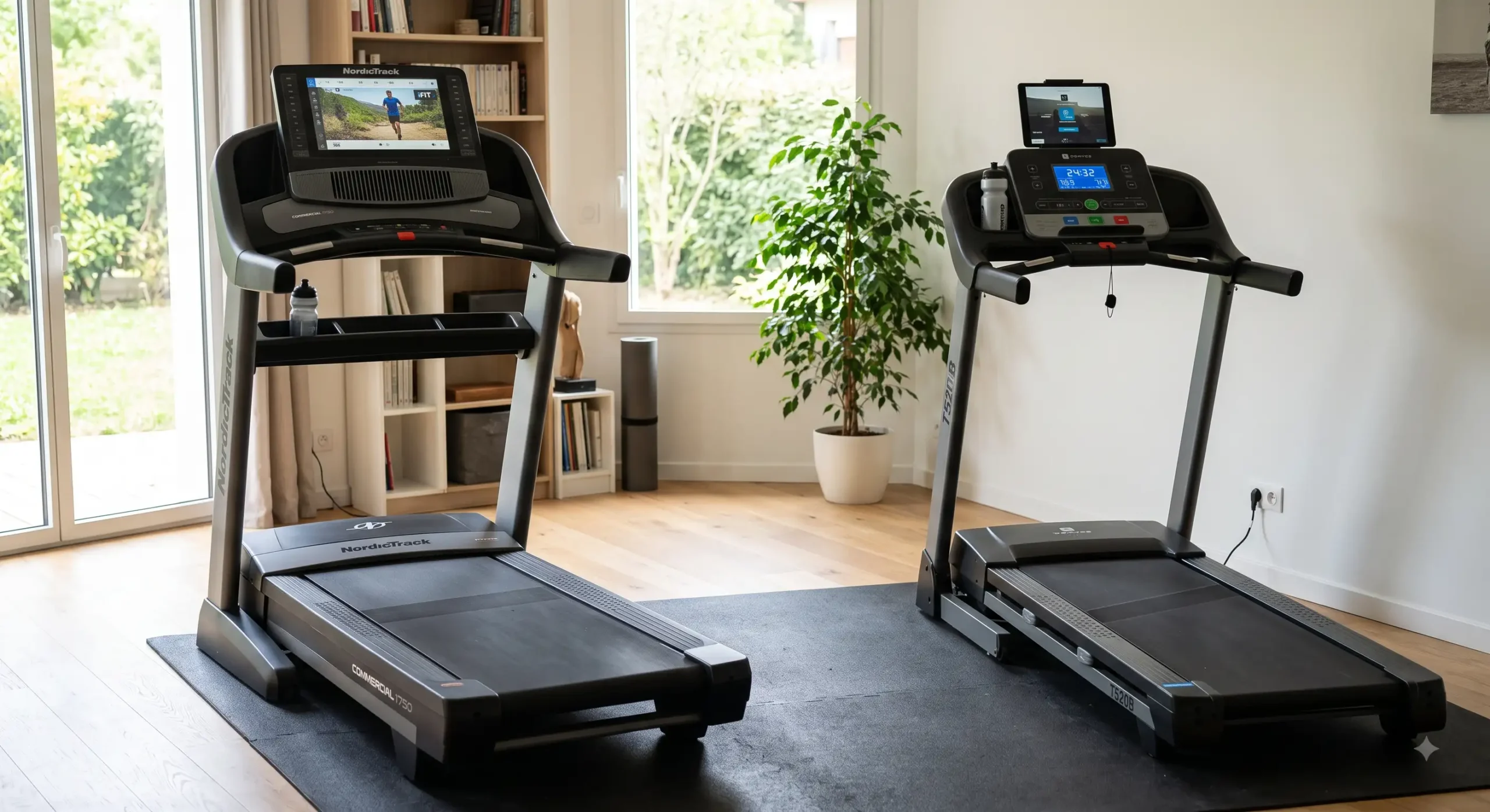 Comparatif visuel entre un tapis de course nordictrack vs domyos de Decathlon pour le fitness à domicile