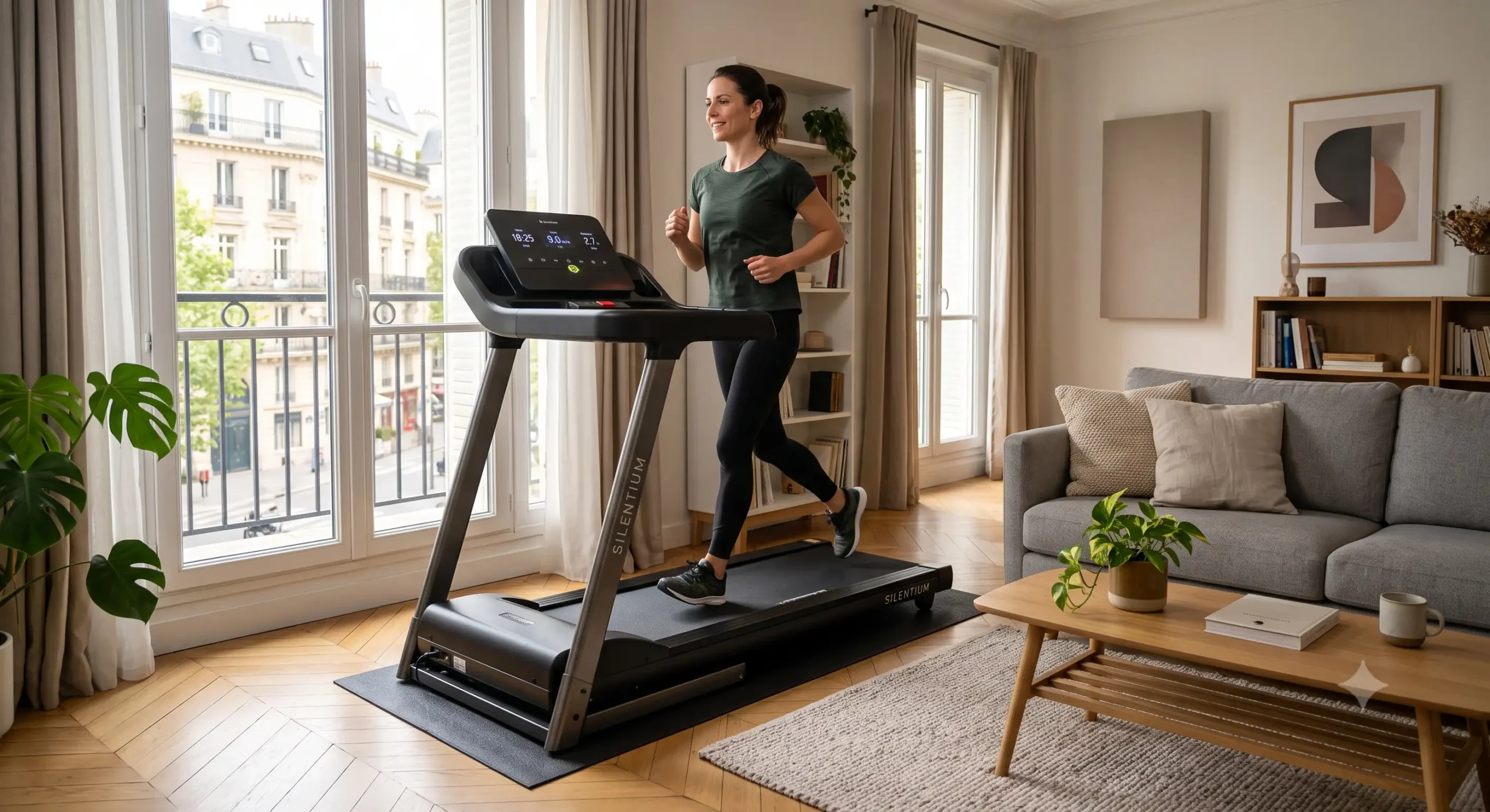 tapis de course silencieux appartement installé dans un salon moderne sans gêner les voisins
