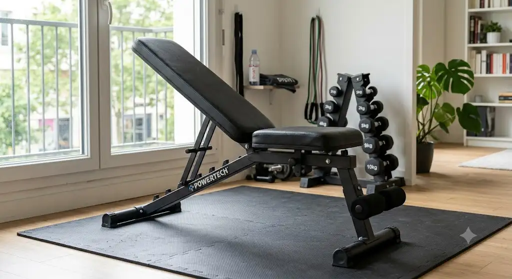 Banc de musculation pliable multifonction en position ouverte pour entraînement à domicile