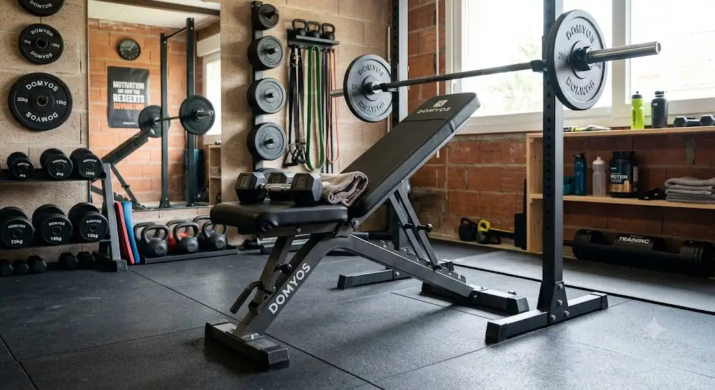 Banc de musculation inclinable pliable Domyos testé en home gym avec avis sur la robustesse Domyos musculation avis