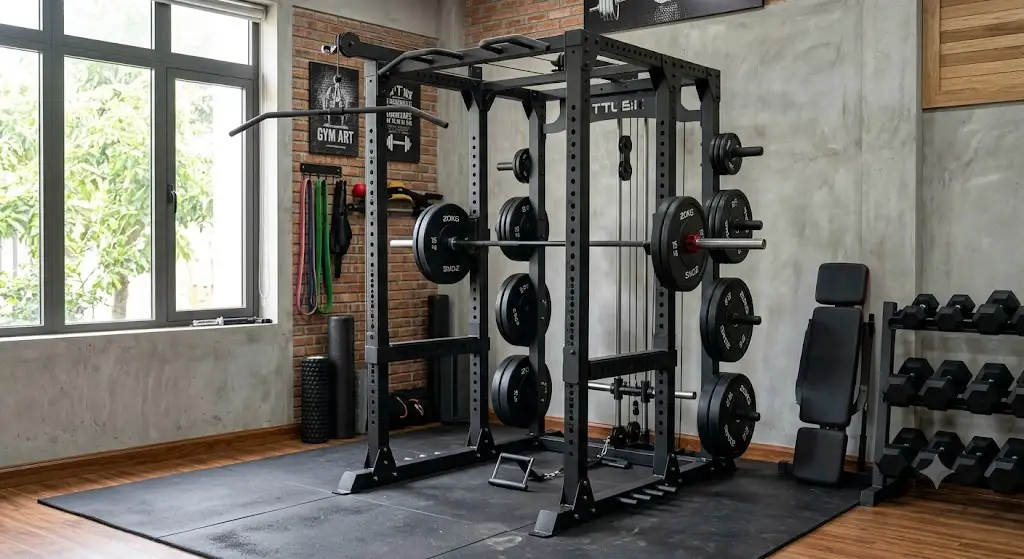 Cage à squat complète multifonction avec poulie haute et basse pour musculation à domicile