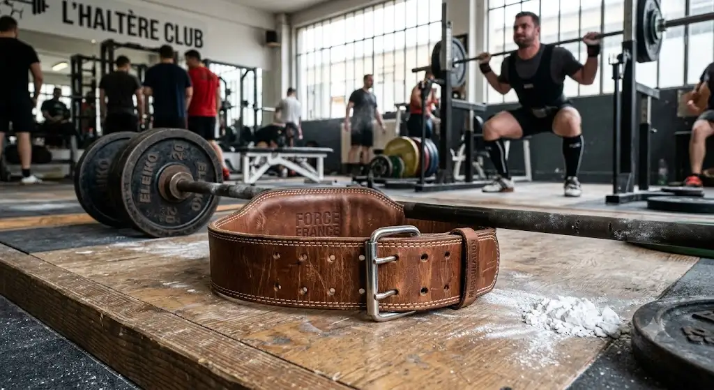 Ceinture de musculation en cuir marron pour le soutien lombaire lors des exercices de force